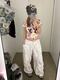 Authentic Korean Jennie Bae Zhuhyun same style open yy joint Kitty workwear wide-leg paratrooper casual trousers white kitty jennie Bae Zhuhyun same style S