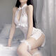 Sexy lingerie for girls, tight sexy lace retro cheongsam, pure uniform, passionate, slimming, small breasts, white cheongsam thong, one size fits all