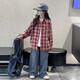 Girls plaid shirt spring and autumn 2025 new fashionable girls big children autumn fashionable jacket children Korean style shirt red 170