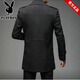 Playboy mid-length windbreaker autumn and winter new casual versatile jacket men's casual versatile handsome dad top jacket black thin M 17085-110Jin Jin equals 0.5 kg