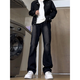 Dingyuan jeans men's autumn and winter new American retro trend vibe narrow version slim straight casual slightly flared long pants for men smoke gray L recommended 105-120 Jin Jin equals 0.5 kg