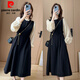 Robe de style Pier Cardin Hepburn pour les femmes en automne et hiver Nouvelle grande taille de silhouette en forme de poire et minceur de tempérament français en ligne A-line jupe noire [confortable, de bonne qualité] 1369- m [suggéré 80-100jin [Jin est égal à 0,5 kg]]]