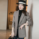 LIIS shopping mall same style high-end jacket 2026 spring and autumn woolen small suit for women thickened small women houndstooth single brown suit XL 110~119Jin Jin equals 0.5 kg