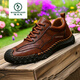 
Woodpecker high-end new style new handmade soft sole men's shoes spring casual shoes men's leather shoes flat large size loafers 9893 light brown 38