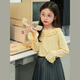 UTOUTO Big Ear Elephant Girls Lace Fold Collar Top 2025 Autumn Slim Fit Versatile Top Lake Blue 140