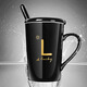 JINGREPUBLIC mug ceramic coffee cup tea cup large capacity 380ml with spoon lid Lucky series black