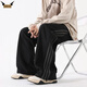 IZEXX American striped overalls men's high street casual loose straight wide leg sports long pants MZ98 black L
