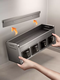 Yusenyi kitchen rack high-end home punch-free wall-mounted seasoning box oil salt sauce vinegar storage rack seasoning jar shelf gun ash fully sealed 3 compartments with towel bar bonus spoon-waterproof label