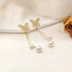 Mondele brand earrings S925 silver needle material butterfly pearl women's 2025 new light luxury and high-end temperament earrings golden butterfly pearl earrings