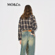 MO&Co. Shirt 2025 Winter New Product Double-sided Brushed Thick Cotton Gradient Plaid Matte Old Feel Unisex MBE4SHT003 Gray Brown Plaid S /160