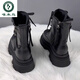 
Woodpecker genuine leather thick-soled Martin boots for women 2025 new spring and summer fashion trend British style short boots autumn and winter plus fleece single boots black * single 37