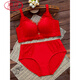LangSha (LangSha) zodiac year red underwear set for women with big breasts, no steel ring push-up bra, wedding bride, small bra 1202 red set (medium thickness) 80B 36