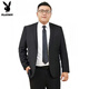 Playboy Fat Man Suit Men's Casual Jacket Plus Size Fat Man Suit Professional Work Business Formal Wear Wedding Dark Gray Top + Pants + Vest + Shirt XL 150-170Jin Jin equals 0.5 kg