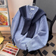 XUEDEYA sweater with shawl for men in autumn fake two-piece shawl sweater for men with trendy lazy style loose henley collar sweater style blue M