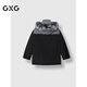 GXG Herren Kontrastfarbe Splicing Mittellange Daunenjacke Kapuzen-Daunenjacke Warm Schwarz 175/L