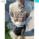 Wu Quanwan taichiism Christmas Penguin Fair Isle Sweater American Henley Collar Sweater Men's Lazy Knitted Pullover Off-White Off-White L