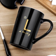 JINGREPUBLIC mug ceramic coffee cup tea cup large capacity 380ml with spoon lid Lucky series black