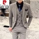 Pierre Cardin high-end suit men's 2025 new wedding dress fashion business professional formal suit three-piece suit apricot three-piece suit 5XL