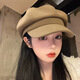 Wine Style Senior Korean Style Autumn and Winter Women's Beret Women's Octagonal Big Head Circumference Showing Face Small Fashionable Western Style Octagonal Hat Three-dimensional Black
