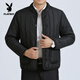 Playboy (PLAYBOY) Middle-aged and old cotton-padded jackets for men, short daddy clothes, plus velvet and thickened labor protection cotton-padded jackets, men's winter tops, grandpa-style jackets, official flagship black 2202 cotton-padded jackets, L recommended 70-90Jin Jin equals 0.5 kg