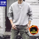 ROMON Japanese retro autumn and winter men's Henry collar long-sleeved bottoming shirt casual loose pullover sweatshirt thickened large size men's trendy gray plus velvet style high quality M