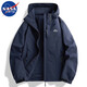 NASA MARVEL jacket men's spring and autumn trendy brand jacket long-sleeved hooded trendy loose sports couple model black XL