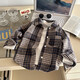 Boys' shirt long-sleeved autumn plaid shirt children's retro color block cardigan new lapel top jacket B83 CY100 100 cm