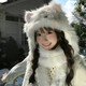 Tuzun Kitten Tail Hat Cute Cat Ears Ear Protection Plush Hat Warm Hat for Traveling and Taking Photos Women Winter Cat Ears Hat and Scarf All-in-one