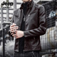 JEEP SPIRIT Jeep men's leather jacket 2025 new youth autumn and winter plus velvet stand-up collar handsome motorcycle leather jacket jacket for men 609 black jacket XL recommended 126-140Jin Jin is equal to 0.5 kg