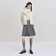 Leding round neck pearl button textured fur coat winter new thickened cute striped short coat with scarf off-white (ready in stock) S