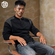 Enlightenment 380G heavyweight thickened Henley sweatshirt men's waist stitching contrasting loose cotton long-sleeved T-shirt autumn and winter black 2XL (160-180Jin Jin is equal to 0.5 kg)