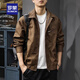 Romon Jacket Men's 2025 Autumn and Winter Maillard Retro Leather Jacket Cotton Thickened American Casual Handsome Leather Jacket Brown M (Suitable weight 110-130 Jin Jin equals 0.5 kg)