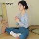 Double show 2025 super hot yoga wear high-end fake two-piece beautiful Pilates suit for women autumn and winter long-sleeved sports fitness tops gray rose top + Yanwei purple pants XL 120-135