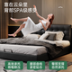 Jiang Chen minimalist black waffle leather master bedroom king bed double wedding bed ultra-thin bedside Italian style light luxury style storage bed bed + spine knitted coconut palm mattress + cabinet *1 1.8*2m frame structure/15cm steel wood lattice frame
