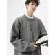 American Henry collar sweater for men in autumn and winter American retro casual lazy style solid color sweater for men light gray M