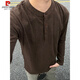 Pierre Cardin old money style Henley collar long-sleeved POLO shirt for men, autumn lazy style round neck sweatshirt with bottoming knitted T-shirt, brown M 90-110Jin Jin is equal to 0.5 kg