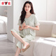 Yalu pijama nuevo para mujeres en verano con algodón de algodón de algodón de algodón de manga corta al estilo de princesa de alta gama se puede usar fuera de la ropa del hogar 695 verde XL 120-140Jin [Jin iguala 0.5 kg]