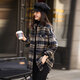 Awakening Paradise Winter Fashion Temperament Versatile Velvet Single-Breasted Thick Plaid Shirt Loose Slim Jacket Navy XL