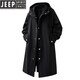 JEEP SPIRIT windbreaker men's spring and autumn mid-length over-the-knee loose hooded velvet coat large size trendy brand winter thickened coat khaki cotton 2XL