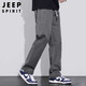 JEEP SPIRIT Jeep pure cotton casual pants men's autumn and winter loose straight pants men's workwear wide-leg pants gray XL
