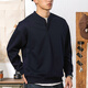 Spring and Autumn Henley Collar Sweatshirt Men's Pullover 320g Heavy New Henley Shirt Coat Top Long Sleeve Casual Men's Wear Royal Blue M