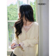 Broad color lace splicing gentle imitation mohair sweater soft waxy sweater 25 autumn and winter new women's loose top Beige L