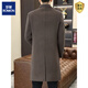 ROMON woolen coat men's autumn and winter Korean style slim-fitting mid-length woolen windbreaker style fashionable double-breasted coat Brown 4XL 180-200