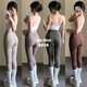 GPHF Japanese spring and summer thin yoga pants for women to wear high-waisted seamless hip-lifting sports pants for outdoor running fitness Pilates Khaki Brown M = size 6 (50-60kg)