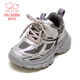 Fuluo Mi Girls' Sports Shoes Spring and Autumn Versatile Breathable Dad Shoes Little Girls Soft Sole Lightweight Running Shoes Silver Gray 34