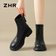 ZHR flat short boots for women 2025 winter new plus velvet British Martin boots for women slimming snow boots for women JF307A black 37