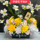 Jingga grave-sweeping fake flowers go to the grave and sweep the graves in front of the gravestones silk flowers fake flowers Qingming Festival sacrificial flowers plastic simulated chrysanthemum bouquet display basket_with leaves_pink freesia plus yellow and white chrysanthemum to deepen the pink_not afraid of water_durable