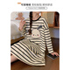 LangSha 2025 new spring, autumn and winter days with chest pad integrated striped nightgown for women long-sleeved pregnant women home clothes large-size pajamas 16857 without chest pad M (recommended weight 80-100 Jin [Jin equals 0.5 kg])