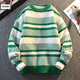 Pierre Cardin Youth Sweater Men's Autumn and Winter Thickened Inner Feeling Super Nice Contrast Color Striped Knitted Bottoming Shirt Black