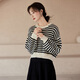 Fabersa brand black and white striped round neck long-sleeved sweater for women 2025 autumn and winter new loose large size versatile top black and white striped M